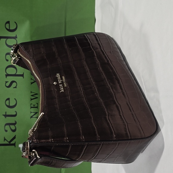 Kate Spade Margot Metallic Croc Embossed Convertible Shoulder Bag, Hot Fudge - Picture 9 of 12